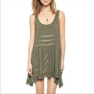 Olive green Free People voile and lace trapeze slip